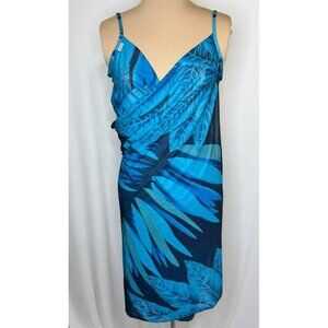 New Saress Ultimate Beach Dress Wrap-Around Blue Tropical Print Large Cover-Up